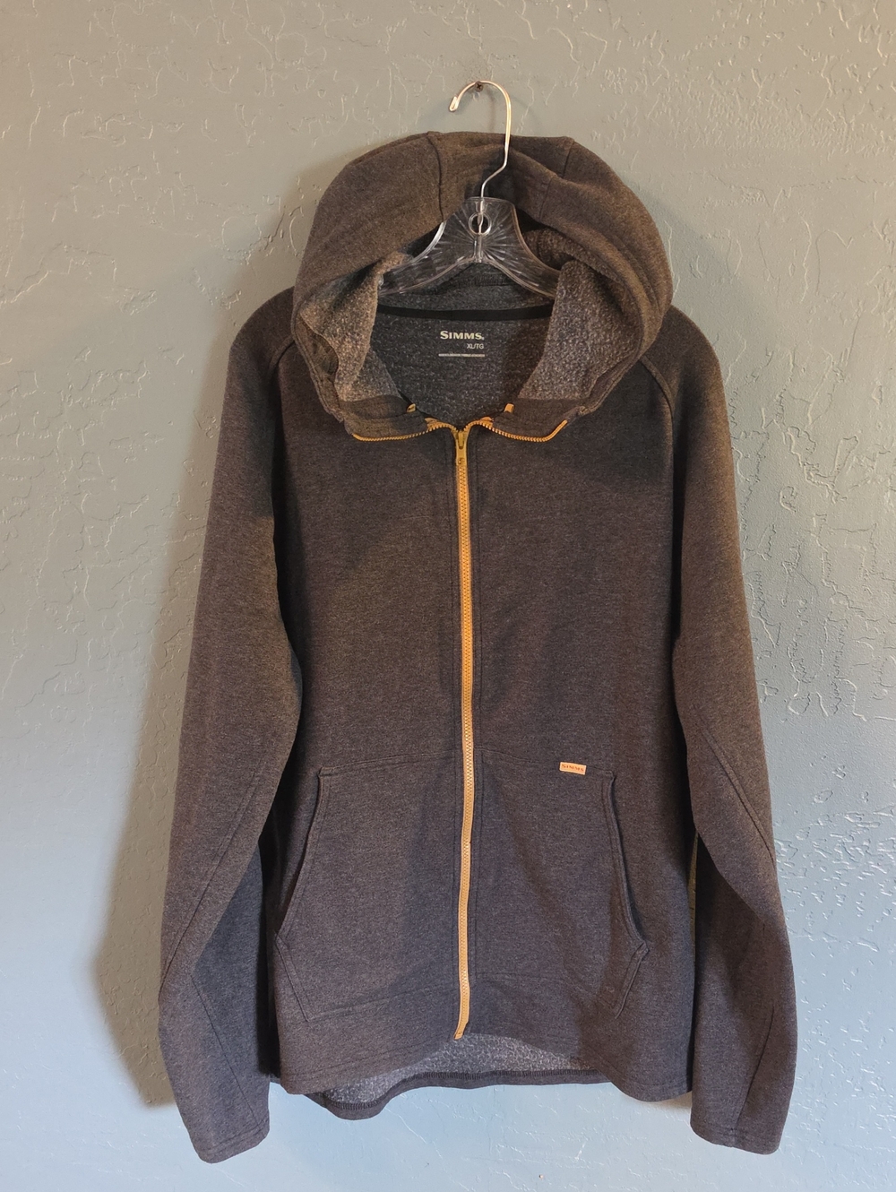 Simms Men's Charcoal Zip-Up Hooded Sweater with Gold Zipper
